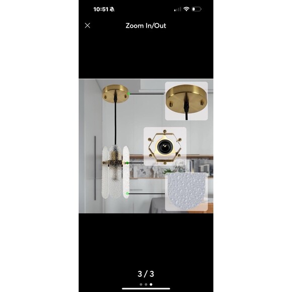 Vintage Pendant Light Fixture with Raindrop Textured Glass - Picture 3 of 3